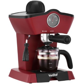 VonShef 4 Bar Espresso Coffee Maker Machine - Free 2 Year Warranty - Make Espressos, Lattes, Cappuccinos & More!