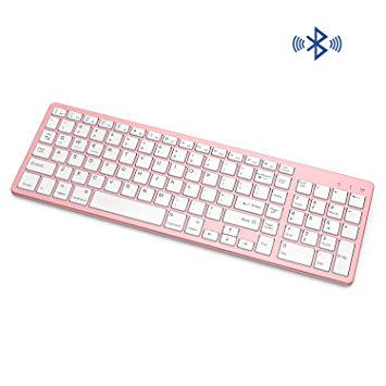 Bluetooth Keyboard, Vive Comb Rechargeable Portable BT Wireless Keyboard with Number Pad Full Size Design for Laptop Desktop PC Tablet, Windows iOS Android-Rose Gold