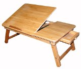 Bamboo Multi-Position Adjustable Laptop Computer Desk and Serving Bed Tray With Drawer 24x16