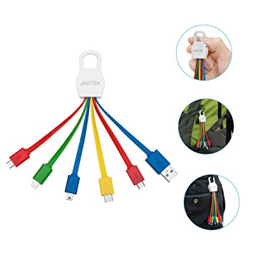 Universal 5 in 1 Charging Cable,JASTEK 6.3 Inches Mobile Phone Charging Cable with C Cable, 8pin Cable, Micro USB and Mini USB Cables(1 piece Colorful)