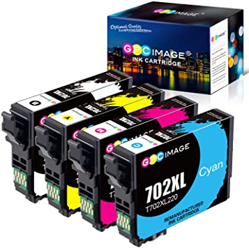GPC Image Remanufactured Ink Cartridge Replacement for Epson 702 702XL 702 XL T702XL to use with Workforce Pro WF-3720 WF-3730 WF-3733 Inkjet Printer (Black, Cyan, Magenta, Yellow)
