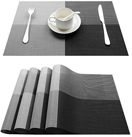 Top Finel Placemats for Dining Table,PVC Table Mats Set of 4,Place Mats Non-Slip Heat Resistant Washable,Black