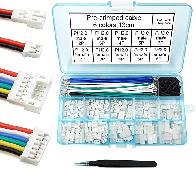 PH 2.0 Connector Pre-Crimped Cable Kit Compatible with JST-PH2.0mm for Battery JJRC H36 Blade Inductrix Tiny Whoop Arduino mkr1010 MKR Zero and MKR Vidor 4000 (Female&Male Connector&Wire)