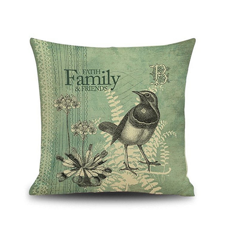 Bird Pattern Cotton Linen Decorative Throw Pillow Case Cushion Cover 18 "X18"