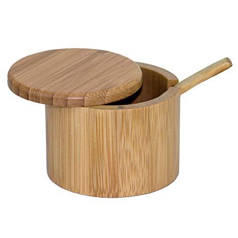 Totally Bamboo Little Dipper Bamboo Salt Box with Spoon, 6 Ounce Capacity