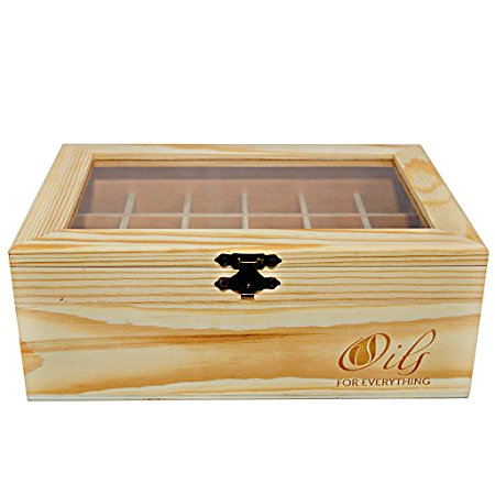 New Essential Oils Wooden Box By Oils for Everything Showcases and Holds 24 Essential Oil Bottles 5ml - 15ml with See Through Window