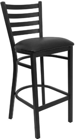 Flash Furniture XU-DG697BLAD-BAR-BLKV-GG HERCULES Series Black Ladder Back Metal Restaurant Bar Stool with Black Vinyl Seat