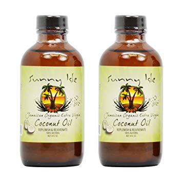 Sunny Isle Jamaican Organic Extra Virgin Coconut Oil 4oz"Pack of 2" w/Applicator