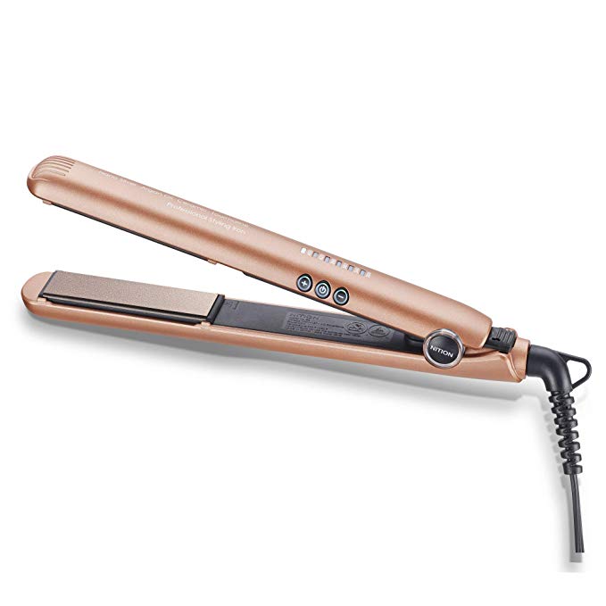 NITION 1 inch Ceramic Tourmaline Flat Irons LED 300°F-450°F Hair Straighteners Instant Heat Up Pro Hair Straightening,Champagne Gold