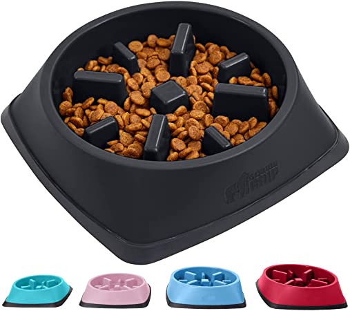 Gorilla Grip Slip Resistant Slow Feeder Pet Bowl, Slows Down Food, Healthy Eating Habit, Reduce Dogs from Overeating, Improve Pets Digestion, Dishwasher Safe, for Dry, Fresh, Wet Foods, 1 Cup, Black