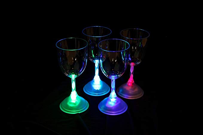 Lily's Home LED Light Up Flashing Wine Cocktail Glasses. Color Changing. Set of 4.