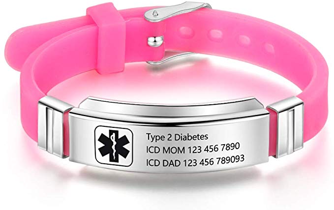 Personalized Silicone Adjustable Medical Alert Bracelets Waterproof Sport Emergency ID Bracelets for Men Women Kids