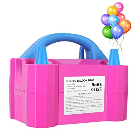 MVPOWER Electric Balloon Air Pump High Power Dual Nozzle Inflator Blower Portable Pump with UK Plug for Birthday, Wedding or Party (Pink(600w))