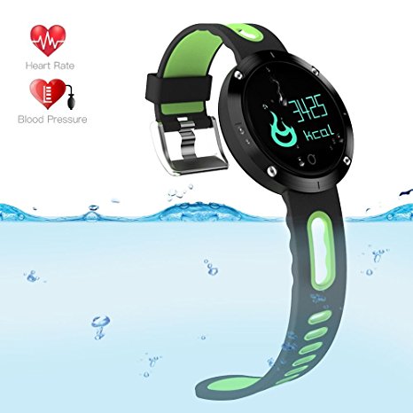 Waterproof Smart Watches Fitness Tracker - Evershop OLED-Screen Activity Tracker with Blood Pressure Monitor Heart Rate Monitor Sleep Tracker Pedometer for iOS and Android(Black-Green)