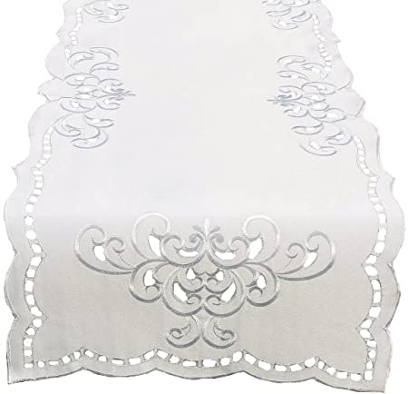 Xia Home Fashions Hampton Embroidered Cutwork Table Runner, 15 by 70-Inch, White