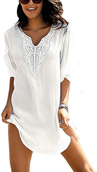 Bsubseach Women Casual Bikini Swimsuit Cover Up Blouses Beach Tunic Dress One Size