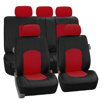 FH Group PU008RED115 Perforated Leatherette Seat Covers, Full, Red