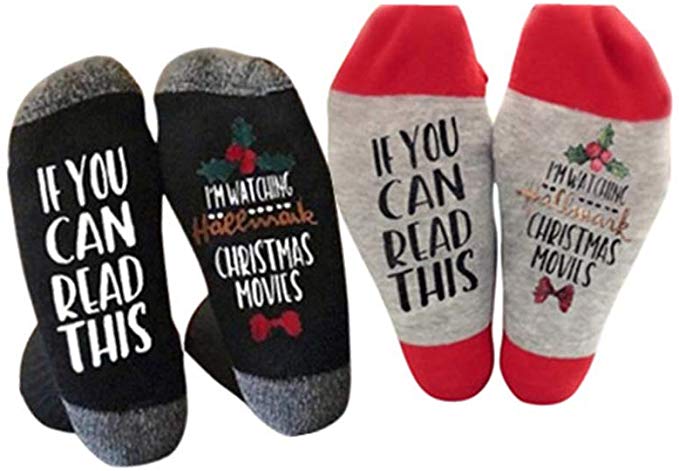MGhome 2 Pairs Movies Watching Funny Letters Printed Breathable Sock Christmas Women men Winter Warm Socks Gifts