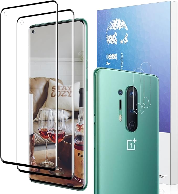Screen Protector for OnePlus 8 Pro Tempered Glass [Ultra HD][Drop Resistant][AntiScratch][AntiShatter] 2 Pack Screen Protective Film   2 Pack Camera Lens Protector