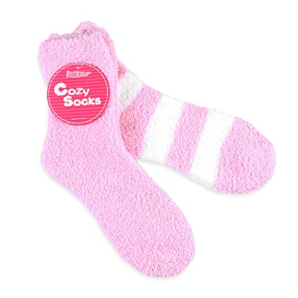 TeeHee Fashionable Cozy Fuzzy Slipper Women's 2 Pairs Crew Socks