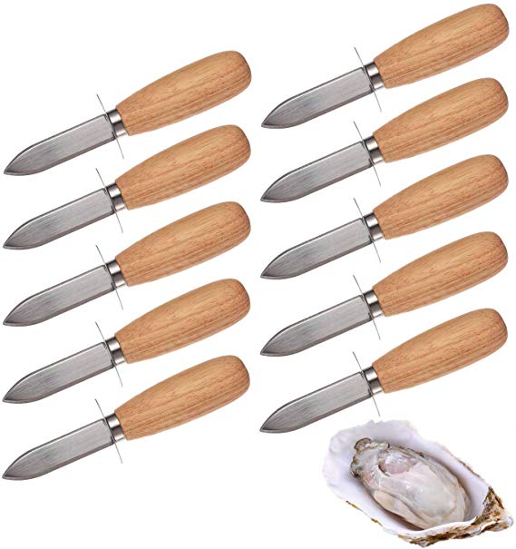 10Pcs Oyster/Clam Shucking Knife Opener with Wooden Handle