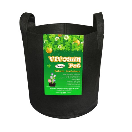 VIVOSUN Hydroponic Fabric Grow Bags/Pot with Handles Black 5Pack 5 GAL