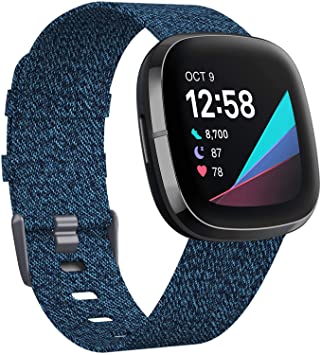 KIMILAR Woven Band Compatible with Fitbit Versa 3 / Fitbit Sense Bands, Small Large Soft Woven Fabric Breathable Accessories Strap Replacement Wristband Women Men for Versa 3 / Sense Smart Watch