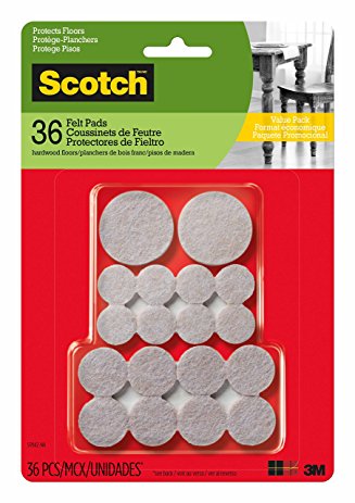 Scotch Felt Pads, 36 Pads/Pack,  Round, Beige, Assorted Sizes, (SP842-NA)