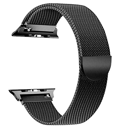 V CAN™ Classy Look Stainless Steel Mesh Milanese Loop Strap with Adjustable Magnetic Lock iWatch Band/Apple Watch Series 4/3/2/1 [42MM] - (Black)