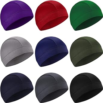 SATINIOR 9 Pieces Cooling Skull Caps Helmet Liner Beanie Cap Sweat Wicking Cycling Hat for Men and Women, 9 Colors