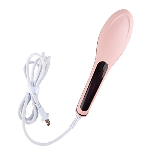 Hair Straightener Electric Brush with LED Display (110v-220v) (Pink)
