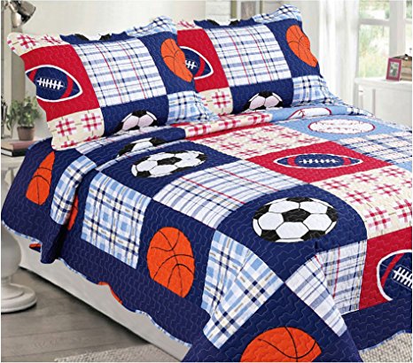 Mk Collection Bedspread set Boys Sport Football Basketball Baseball Dark Blue (Full)