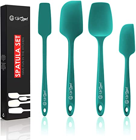 Silicone Spatula Set | 4 Versatile Tools Created for Cooking, Baking and Mixing | One Piece Design, Non-Stick & Heat Resistant | Strong Stainless Steel Core (UpGood Kitchen Utensils, Teal)