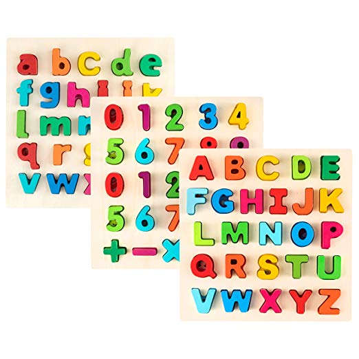 Toy To Enjoy Alphabet Puzzles - Wooden Upper Case, Lower Case Letters and Number Learning Board Toy - Ideal for Early Educational Learning for Kindergarten Toddlers & Preschools