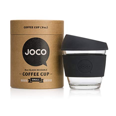 JOCO 8oz Glass Reusable Coffee Cup (Black)