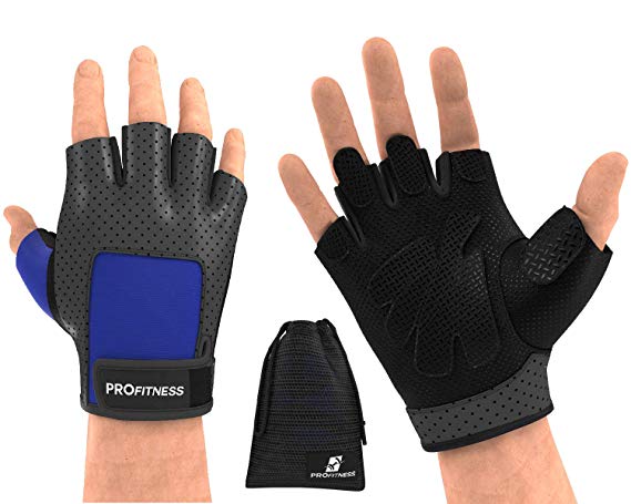 ProFitness Weight Lifting Gloves (Fingerless) Power Lifting, Cross Training, Gym Workout Wear | Padded, Breathable Comfort | Non-Slip Silicone Grip, Adjustable Wrist Strap | for Men & Wome