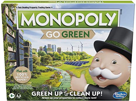 Monopoly: Go Green Edition Game Made with 100% Recycled Paper Parts and Plant-Based Plastic Tokens, Board Game for Families Ages 8 and Up