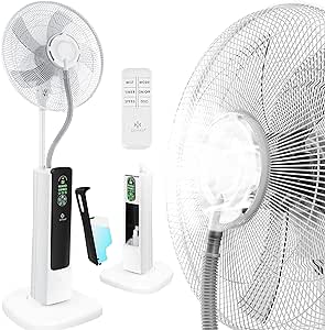 KESSER® Stand-Ventilator Frosty mit Wasser Ultraschall-Sprühnebel Wasserkühlung, inkl. Fernbedienung Timer-Funktion, Luftbefeuchter Leise, Nebelfunktion, Standventilator, Weiß/Schwarz