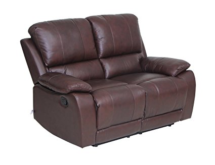 VIVA HOME Classic and Traditional Top Grain Leather Sofa Set Loveseat with Overstuff Armrest/Headrest, 2 Seater, Brown