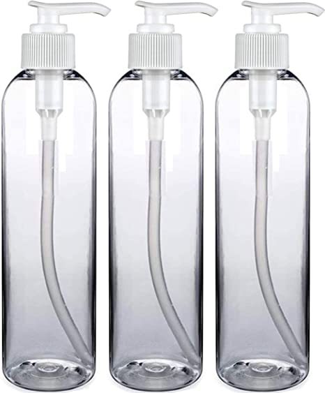 Empty Lotion Pump Bottles 8 Oz, BPA-Free Refillable Plastic Containers, PETE1 Crystal-Clear, Great for - Soap, Shampoo, Lotions, Liquid Body Soap, Creams and Massage Oil's, 3 Pack