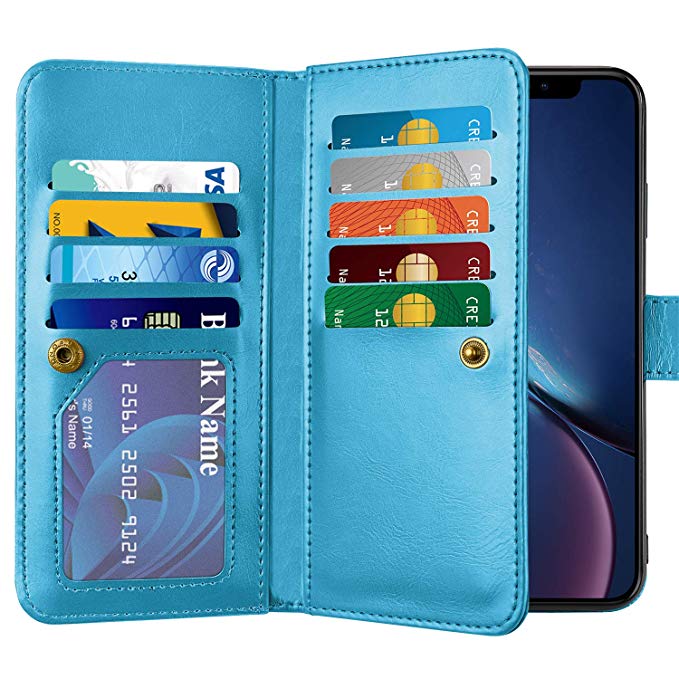Vofolen Case for iPhone XR Case Wallet Leather PU Flip Cover Folio Detachable Magnetic Slim Shell Dual Layer Heavy Duty Protective Bumper Armor   Wristband Card Holder for iPhone XR X-R 10R (Teal)
