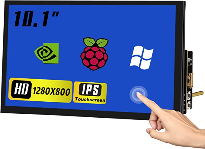 HMTECH 10.1’’ Raspberry Pi Screen Touchscreen Monitor, FHD 1280x800 IPS Screen Display, Dual HDMI Input and Brightness Adjustable for Raspberry Pi 4/3/2/Zero/B/B  Win11/10/8/7 and Various HDMI Devices