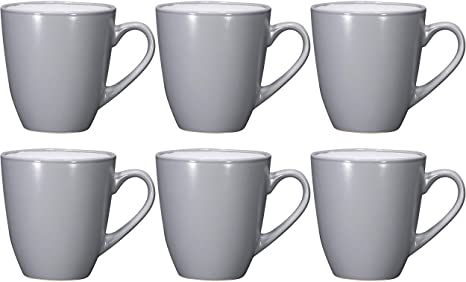Coffee Mug Set Set of 6 Large-sized 16 Ounce Ceramic Coffee Mugs Restaurant Coffee Mugs By Bruntmor, Grey