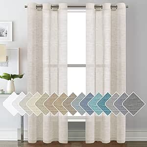 H.VERSAILTEX Linen Curtains Nickel Grommet Natural Linen Semi-Sheer Curtains 2 Panels Privacy Added Premium Soft Rich Material Drapes for Bedroom/Living Room - 37x84 Inch- Natural