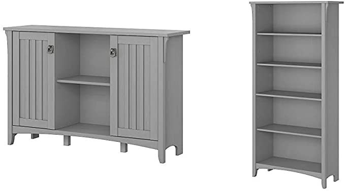 Bush Furniture Accent Storage Cabinet with Doors, Cape Cod Gray & Salinas 5 Shelf Bookcase in Cape Cod Gray