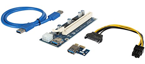 Mining Card, Riser Card, PCIe (PCI Express) 16x to 1x Riser Adapter, USB 3.0 Extension Cable 60cm, 6 pin PCI-E to SATA Power Cable, GPU Riser Adapter, Ethereum Mining Riser Card