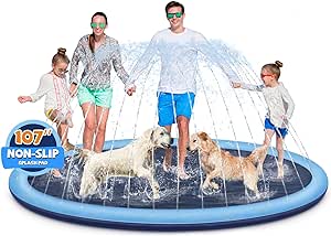 Splash Pad for Kids and Dogs, 107" Extra Large Splash Pad for Toddlers 1-3 and Kids Ages 4-8, Non Slip Thicken Sprinkler Dog Pool Summer Outdoor Water Toys for Backyard