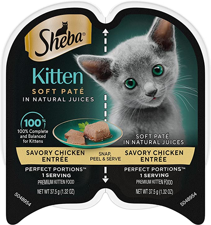 Sheba Perfect PORTIONS Wet Kitten Food Paté Chicken Entrée, 2.64 oz. Twin Pack Trays (Pack of 24) (48 Servings Total)