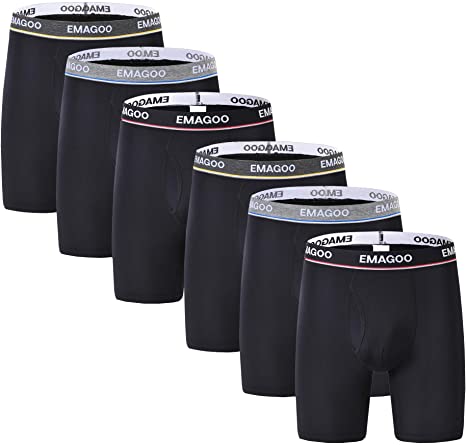 EMAGOO Mens Boxer Brief Multi Pack Underwear Soft Bamboo Comfortable Black Long Leg Elastic