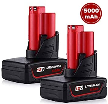 2X Masione 5000mAh Lithium Battery for Milwaukee 12V Battery 48-11-2411 48-11-2401 48-11-2402 C12 B C12 BX M 12